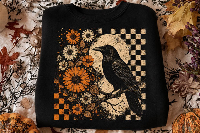 Retro Floral Raven Crow PNG Design SVG DesignDestine 