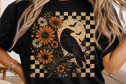 Retro Floral Raven Crow PNG Design SVG DesignDestine 