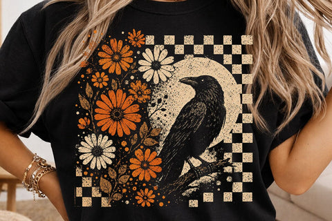 Retro Floral Raven Crow PNG Design SVG DesignDestine 