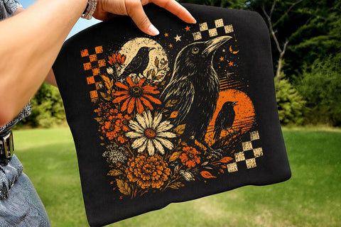 Retro Floral Raven Crow PNG Design SVG DesignDestine 