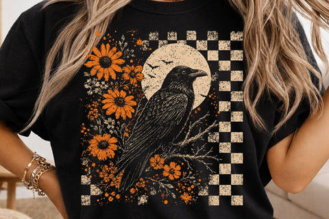 Retro Floral Raven Crow PNG Design SVG DesignDestine 