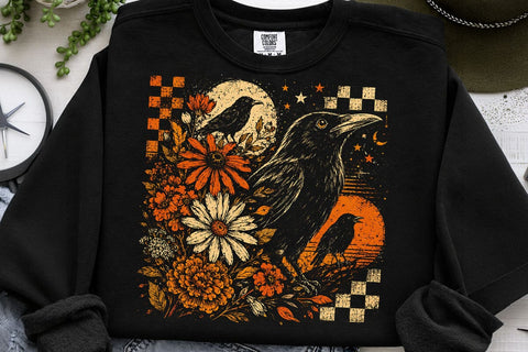Retro Floral Raven Crow PNG Design SVG DesignDestine 