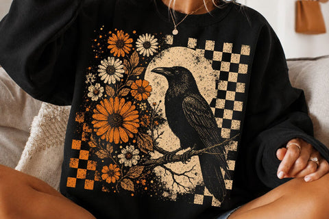 Retro Floral Raven Crow PNG Design SVG DesignDestine 
