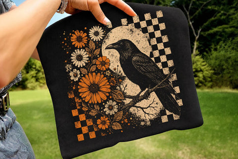 Retro Floral Raven Crow PNG Design SVG DesignDestine 