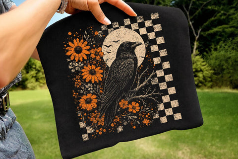 Retro Floral Raven Crow PNG Design SVG DesignDestine 