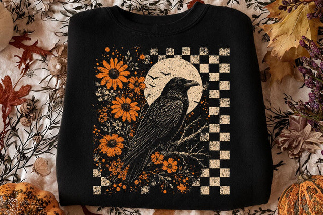 Retro Floral Raven Crow PNG Design SVG DesignDestine 