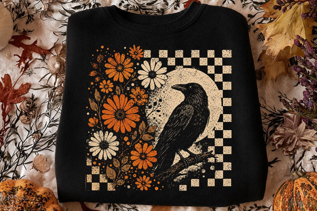 Retro Floral Raven Crow PNG Design SVG DesignDestine 
