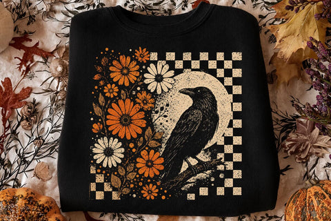 Retro Floral Raven Crow PNG Design SVG DesignDestine 