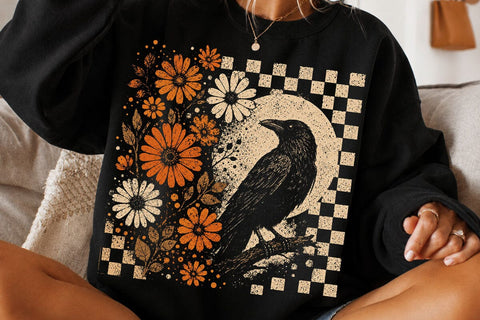 Retro Floral Raven Crow PNG Design SVG DesignDestine 