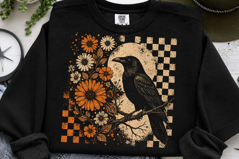 Retro Floral Raven Crow PNG Design SVG DesignDestine 