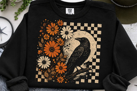 Retro Floral Raven Crow PNG Design SVG DesignDestine 