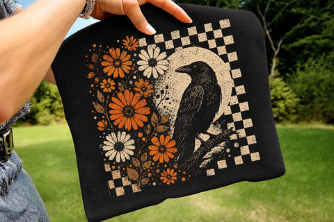 Retro Floral Raven Crow PNG Design SVG DesignDestine 