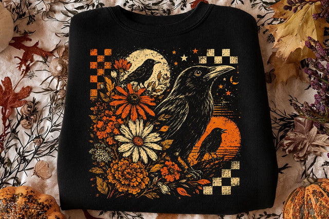 Retro Floral Raven Crow PNG Design SVG DesignDestine 