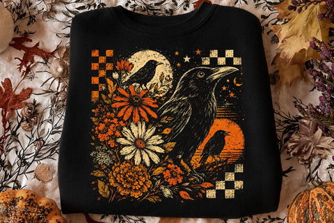 Retro Floral Raven Crow PNG Design SVG DesignDestine 