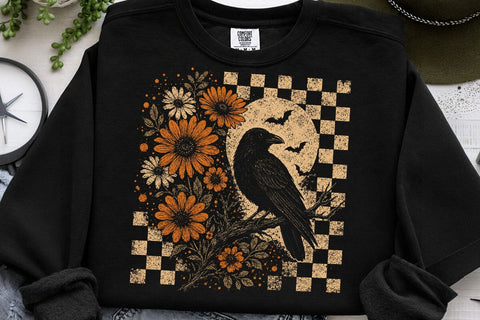 Retro Floral Raven Crow PNG Design SVG DesignDestine 