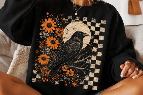 Retro Floral Raven Crow PNG Design SVG DesignDestine 