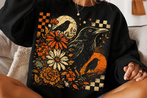 Retro Floral Raven Crow PNG Design SVG DesignDestine 