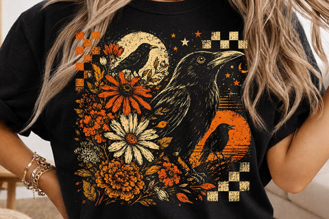 Retro Floral Raven Crow PNG Design SVG DesignDestine 