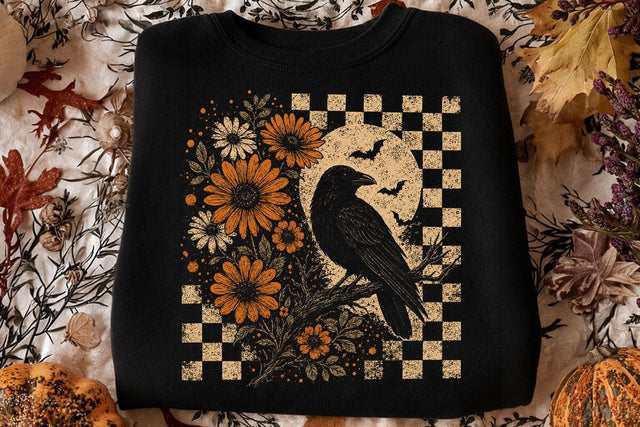 Retro Floral Raven Crow PNG Design SVG DesignDestine 