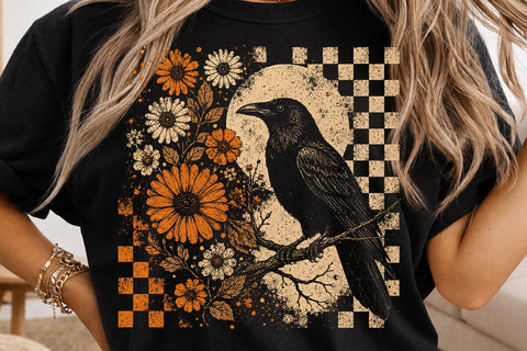 Retro Floral Raven Crow PNG Design SVG DesignDestine 