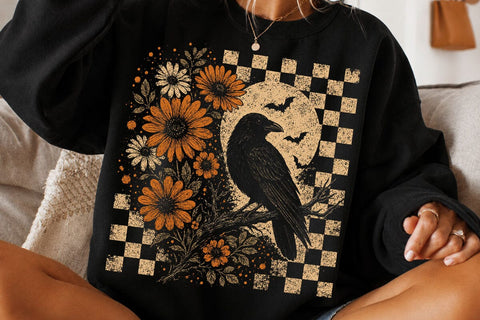 Retro Floral Raven Crow PNG Design SVG DesignDestine 