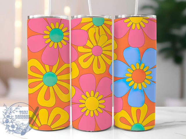 Retro Floral Seamless Tumbler, Vintage Flowers, Seamless Pattern, Sublimation Art, 20oz Tumbler, Cute Wrap, Colorful Design Sublimation ToriDesigns 