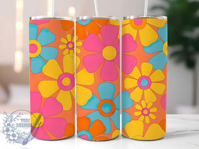 Retro Floral Seamless Tumbler, Vintage Flowers, Seamless Pattern, Sublimation Art, 20oz Tumbler, Cute Wrap, Colorful Design Sublimation ToriDesigns 