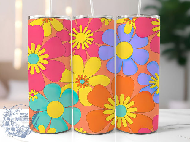 Retro Floral Seamless Tumbler, Vintage Flowers, Seamless Pattern, Sublimation Art, 20oz Tumbler, Cute Wrap, Colorful Design Sublimation ToriDesigns 