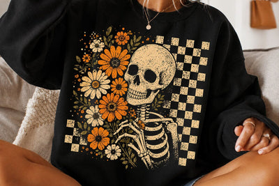 Retro Floral Skeleton Halloween PNG SVG DesignDestine 