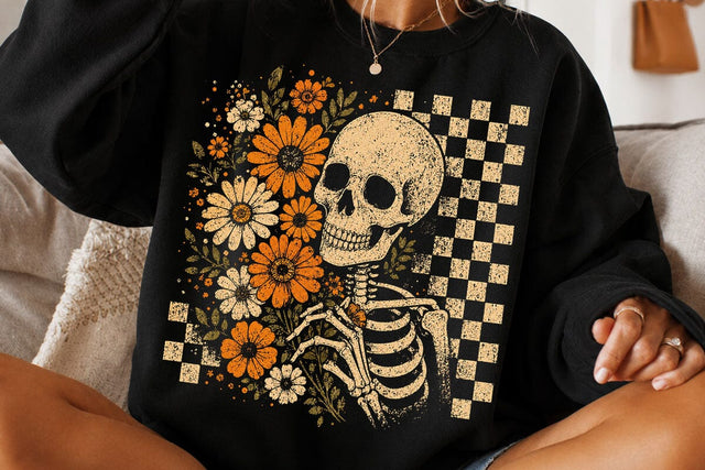 Retro Floral Skeleton Halloween PNG SVG DesignDestine 
