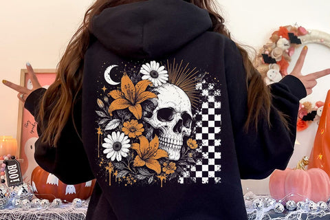 Retro Floral Skeleton Png, Funny Checkered Skeleton Halloween Png, Preppy Halloween Png, Trendy Halloween Skull Design, Spooky Season Png SVG DesignDestine 