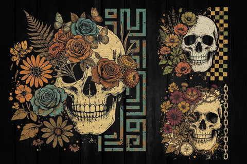 Retro Floral Skeleton Png, Funny Checkered Skeleton Halloween Png, Preppy Halloween Png, Trendy Halloween Skull Design, Spooky Season Png SVG DesignDestine 
