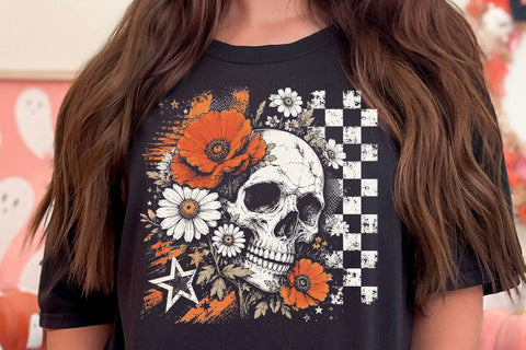 Retro Floral Skeleton Png, Funny Checkered Skeleton Halloween Png, Preppy Halloween Png, Trendy Halloween Skull Design, Spooky Season Png SVG DesignDestine 