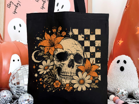 Retro Floral Skeleton Png, Funny Checkered Skeleton Halloween Png, Preppy Halloween Png, Trendy Halloween Skull Design, Spooky Season Png SVG DesignDestine 