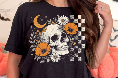 Retro Floral Skeleton Png, Funny Checkered Skeleton Halloween Png, Preppy Halloween Png, Trendy Halloween Skull Design, Spooky Season Png SVG DesignDestine 