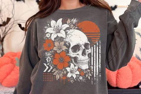 Retro Floral Skeleton Png, Funny Checkered Skeleton Halloween Png, Preppy Halloween Png, Trendy Halloween Skull Design, Spooky Season Png SVG DesignDestine 