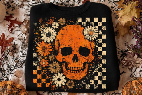 Retro Floral Skull Halloween PNG SVG DesignDestine 