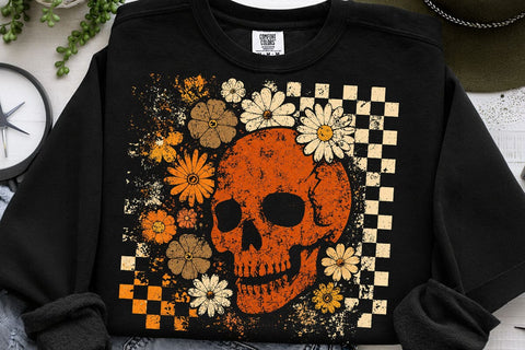 Retro Floral Skull Halloween PNG SVG DesignDestine 