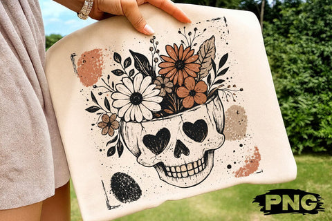 Retro Floral Skull Pumpkin PNG SVG DesignDestine 