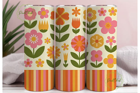 Retro Floral Stripes 20oz Tumbler Wrap Sublimation PixelChick 