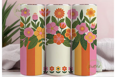 Retro Floral Stripes 20oz Tumbler Wrap Sublimation PixelChick 
