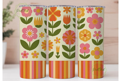 Retro Floral Stripes 20oz Tumbler Wrap Sublimation PixelChick 