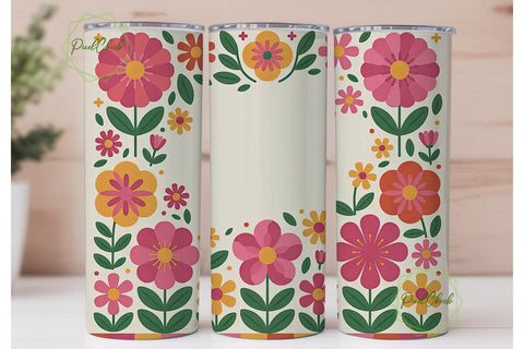 Retro Floral Stripes 20oz Tumbler Wrap Sublimation PixelChick 