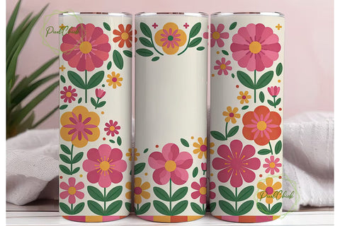 Retro Floral Stripes 20oz Tumbler Wrap Sublimation PixelChick 