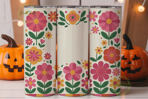 Retro Floral Stripes 20oz Tumbler Wrap Sublimation PixelChick 