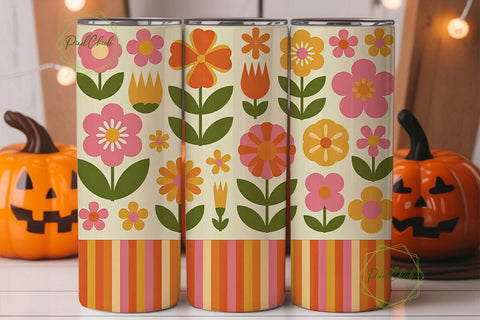Retro Floral Stripes 20oz Tumbler Wrap Sublimation PixelChick 