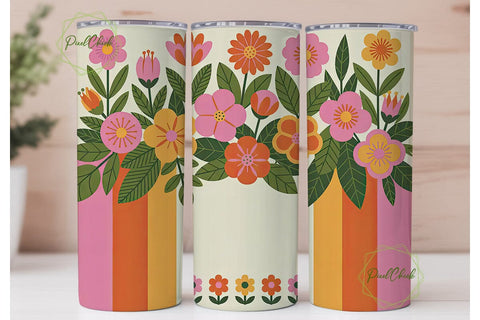 Retro Floral Stripes 20oz Tumbler Wrap Sublimation PixelChick 