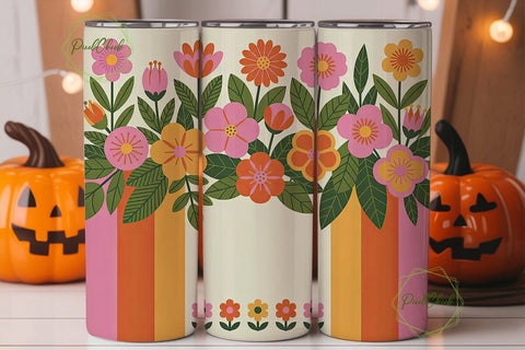 Retro Floral Stripes 20oz Tumbler Wrap Sublimation PixelChick 