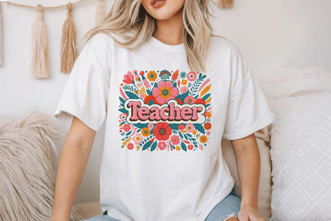 Retro Floral Teacher Sublimation PNG, Teacher Shirt PNG Design Sublimation BijouBay 