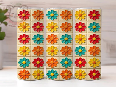 Retro Floral Tiles 20oz Tumbler, Retro Theme, Floral Motif, Tile Pattern, Vintage Style, Colorful Design, Skinny Tumbler, Sublimation PNG Sublimation Lara' s Designs 